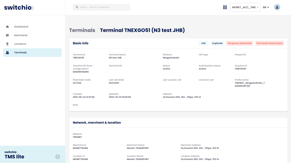 Terminal Detail in TMS Lite